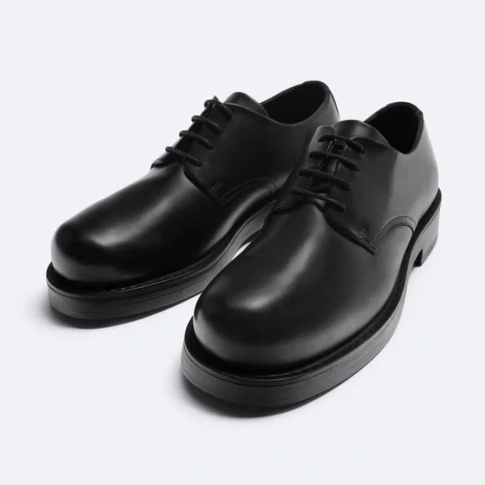 Zara Man Round Toe Leather Derby Shoes
